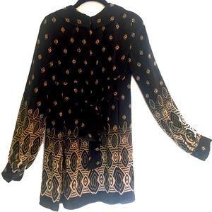 Anna Sui silk black print babydoll dress with Peter Pan collar